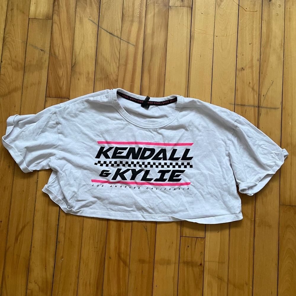 Kendall & Kylie White Cropped Graphic T Shirt Los Angeles California Size L